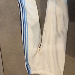 white 5 stripe sweatpants